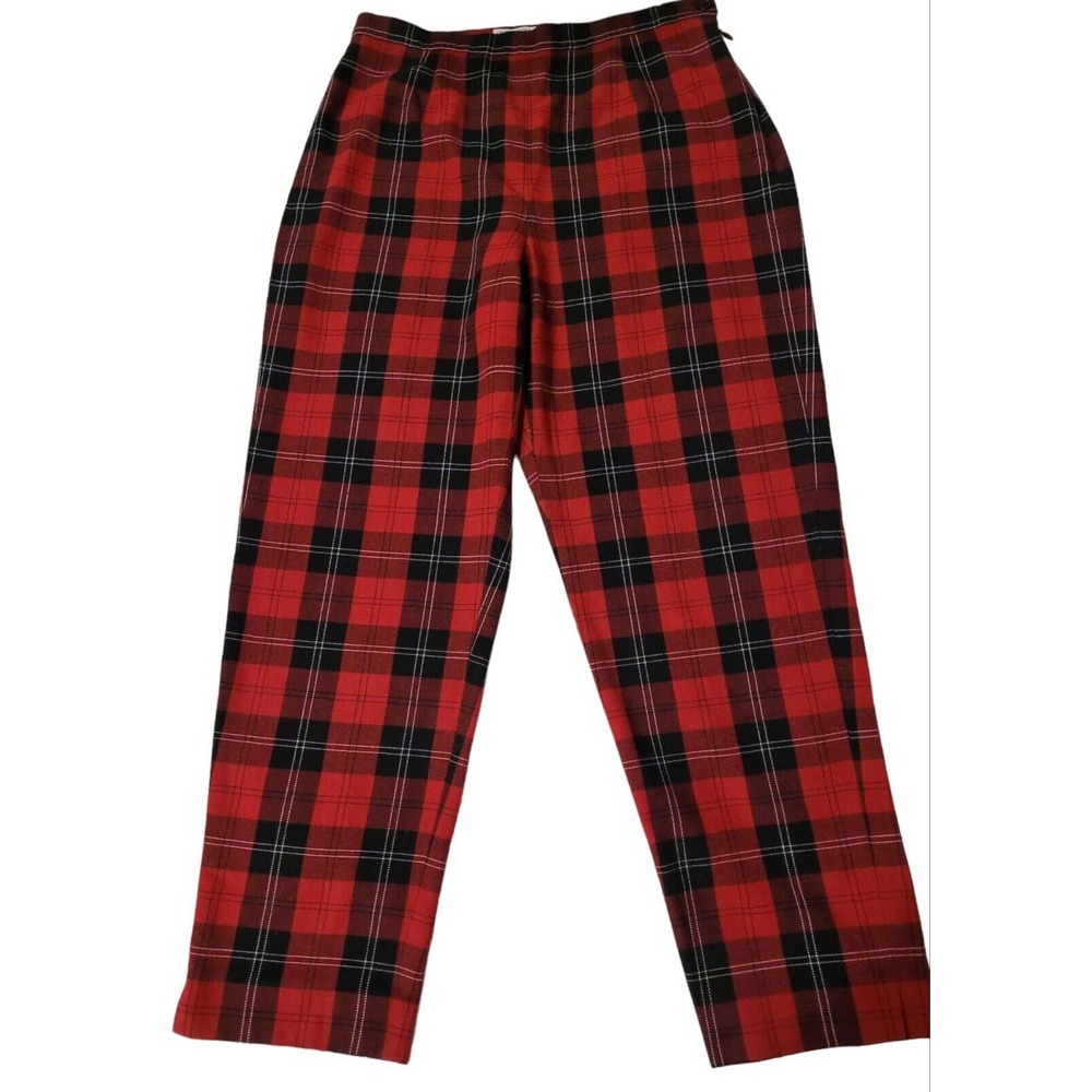 Vintage Josephine Chaus Womens Sz 12 Pants Side Zip/Button Red Plaid Holiday